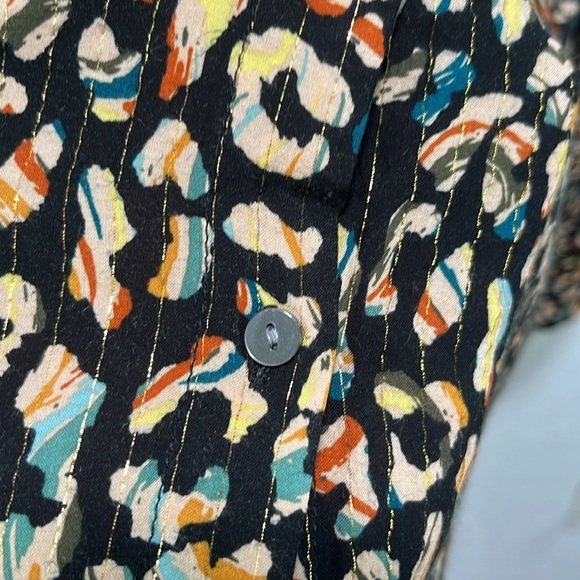 Jane Delancey Women's Multi Color Patterned Top striped Button Down Career Sz L - Picture 9 of 13